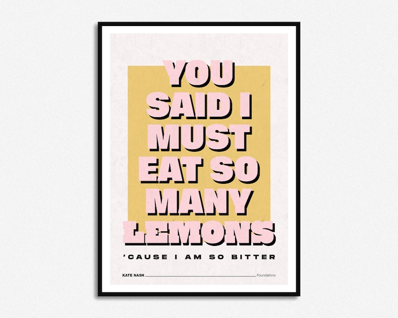 Eat so Many Lemons Lyrics Print | Music Print | A5 A4 A3 | Unframed