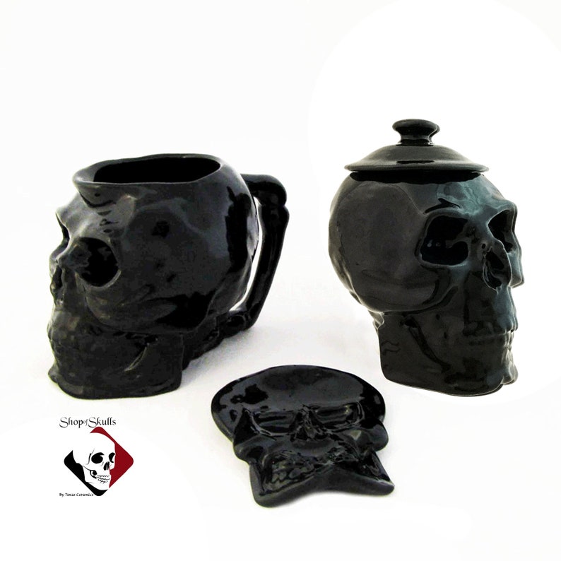 Skull Sugar Bowl Cream Pitcher Set With Skull Spoon Rest Etsy
