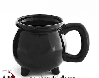 Black Cauldron Mug Ceramic Witchy Brew Cup, Spooky Halloween Decor