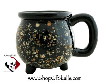 Cauldron Mug in Black Cosmic Burst Glaze Holds 16 oz