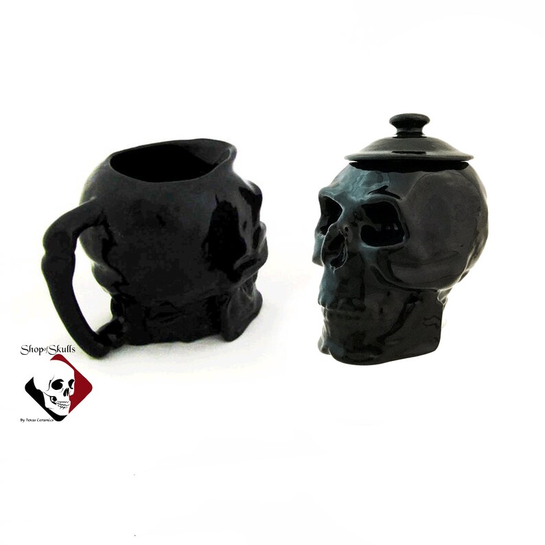 Skull Sugar Bowl Cream Pitcher Set With Skull Spoon Rest Etsy