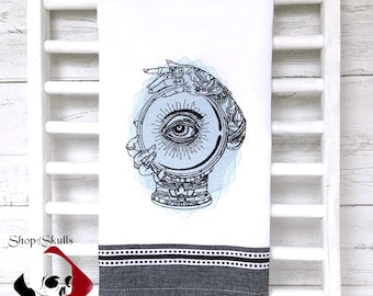 Crystal Ball All Seeing Eye Embroidered Design on Cotton Towel