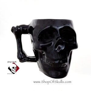 Skull Mug in Black Ceramic Coffee or Tea Cup Goth Witchy Decor