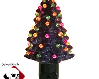 Witchy Purple Tree Night Light with Orange, Green, Purple & Yellow Color Lites on Auto Fixture, Halloween Decor by Texas Ceramics