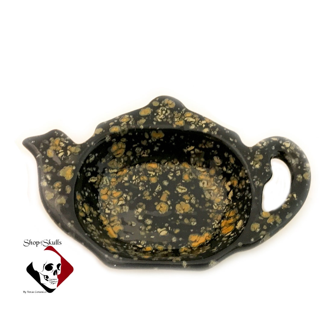 Teapot Shape Tea Bag Caddy in Cosmic Burst Glaze Small Spoon Etsy