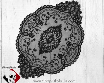 Victorian Black Lace Doily: Goth Home Decor, Organza Floral Fiber Art