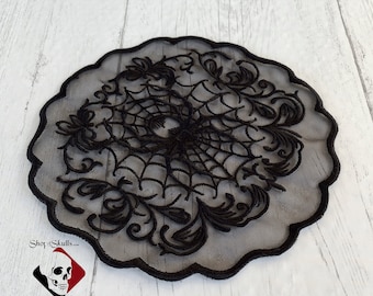 Creepy Spider and Web Lace Doily, Intricate Cobweb Lace Doily in Goth Black for Tables, Dressers or Your Favorite Haunt or Halloween Decor