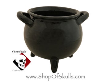 Black Large Cauldron Bowl or Pot, Witchy Kitchen Decor, Kettle Planter, Ceramic Serving Bowl