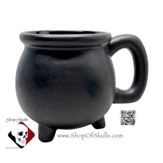 Black Cauldron Mug in Matte Glaze, Ceramic Coffee Cup Holds 16 oz
