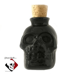 Small Skull Apothecary Jar, Potion Bottle with Cork Stopper in Goth Black, Ceramic Skull Jar 3 OZ, Witchy Candle Holder by Texas Ceramics