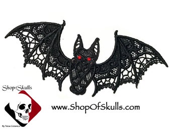 Vampire Bat Ornament with Red Eyes, Halloween Hanging Decor - 100% Cotton