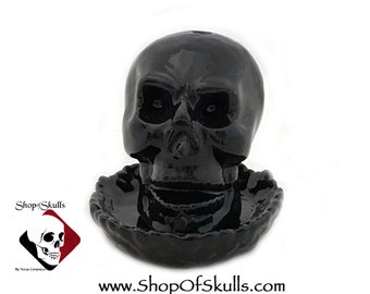 Black Skull Cone Incense Burner in Raven Black Halloween or Goth Decor