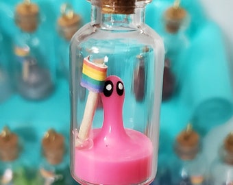 Commissions Accepted - Tiny Slime Monster Pet with Pride Flag in a Glass Bottle