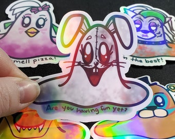 Holographic Five Nights at Freddy's Security Breach characters as slimes stickers - FNaF gelatinous cube ooze adorable vanny monty chica