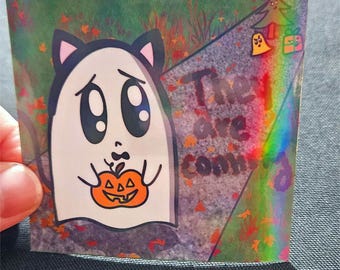 Holographic Meme Ghost Sticker - Excuse Me Um...Boo...