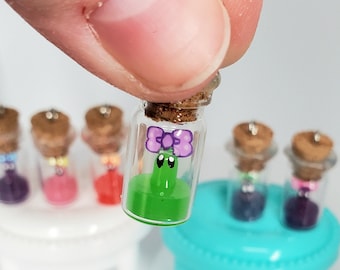 Tiny Slime Monster Pet with Bow in a Glass Bottle - Your Cute but Mighty Fantasy Companion! Gelationous Cube RPG DnD Unique gift Collectible