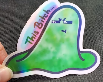 Holographic Meme Slime Sticker - This Bitch Enraged Side Eye Gelatinous Cube Dnd Dungeons and Dragons Adorable Cute Gift Unique Funny