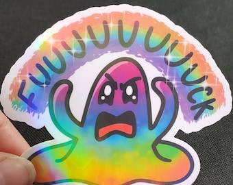 Holographic Meme Slime Sticker - Angry Enraged Fuck Gelatinous Cube Dnd Dungeons and Dragons Adorable Cute Gift Unique Rainbow Funny