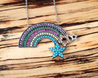Rainbow necklace, gift Necklace, Rainbow, color Necklace, acrylic necklace,glitter necklace,quirky necklace,rainbow jewelry,child gift, cute