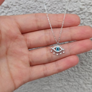 Boze oogketting, blauwe boze oogketting, sierlijke ketting, minimale boze oogketting, chokerketting, kleine amuletketting, Noel-cadeau