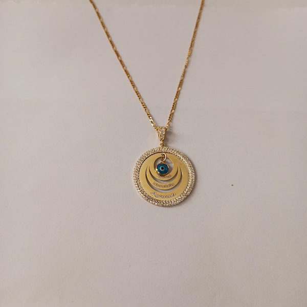 Silver disk Necklace, custom disk Necklace, personalize Necklace, engraved disk pendant, celebrity circle Necklace, evil eye Necklace, gifts