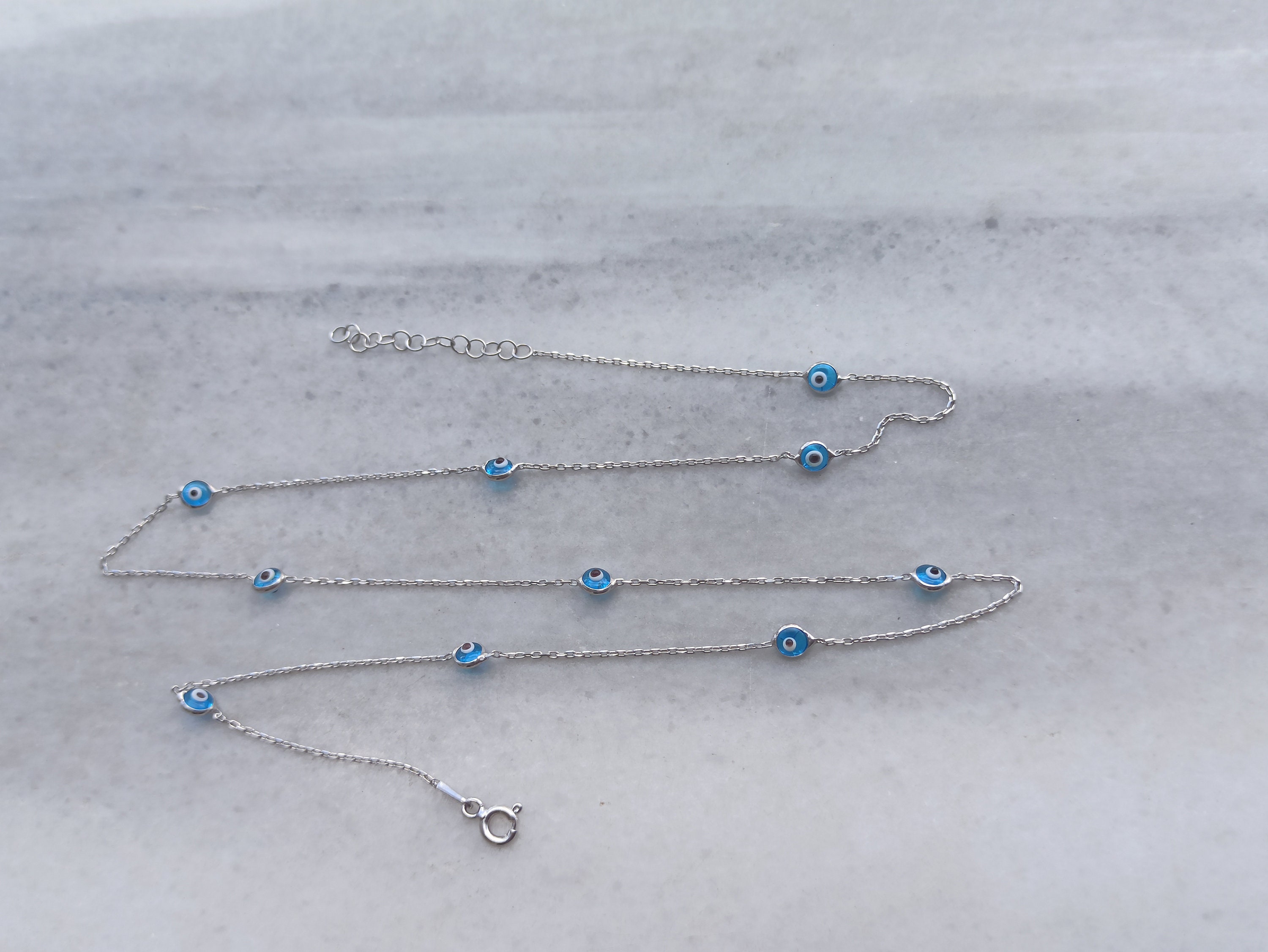 Chain Evil Eye Necklace, Sterling Silver Evil Eye, Fluffy Evil Eye ...