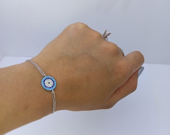 Evil eye bracelet, chain evil eye bracelet, sterling silver bracelet, tiny Evil eye bracelet, Noel gifts, charm bracelet, turquoise Evil eye