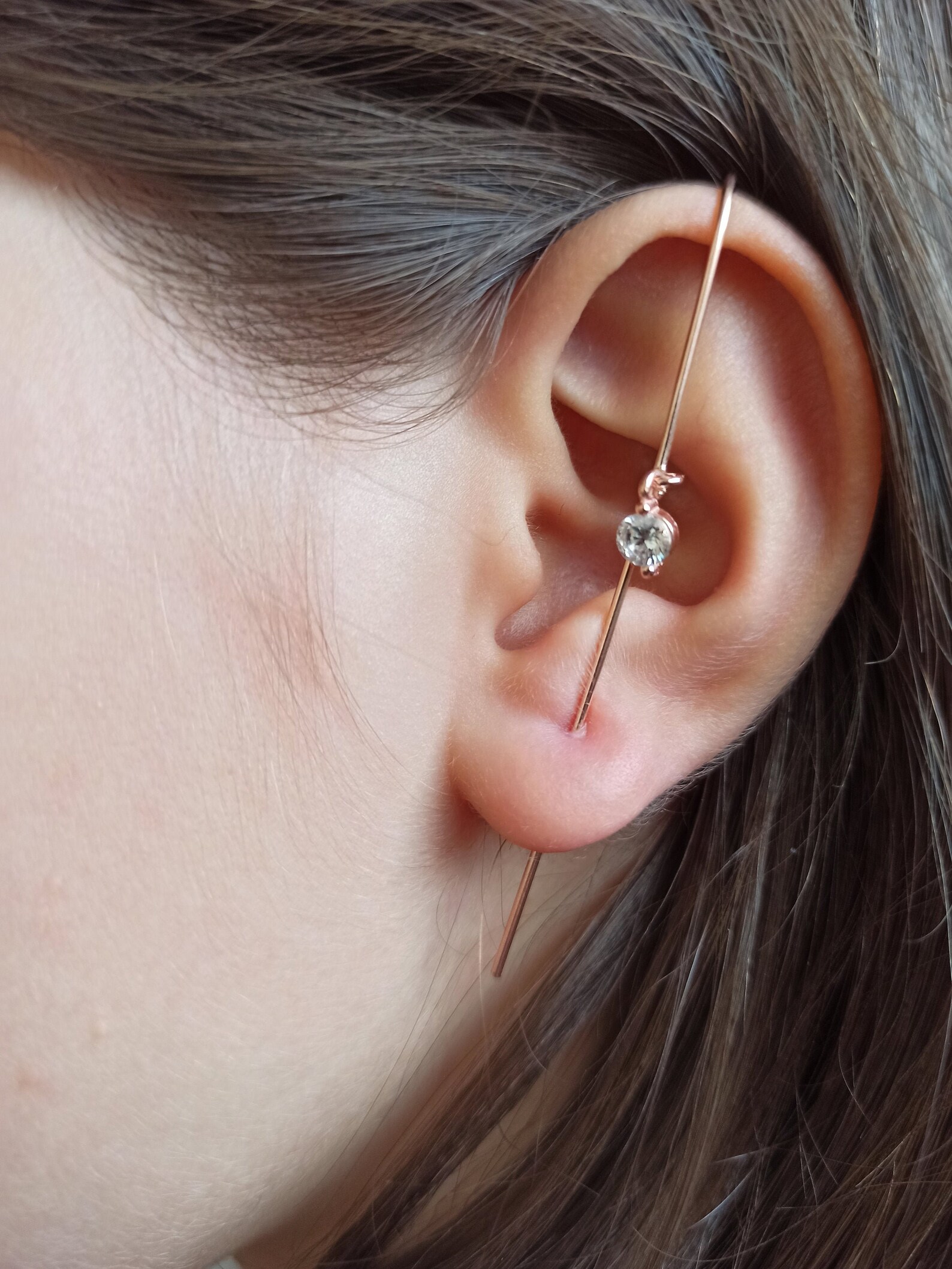 Solitaire ear cuff earrings Stud rod earring rod ear Cuff Etsy