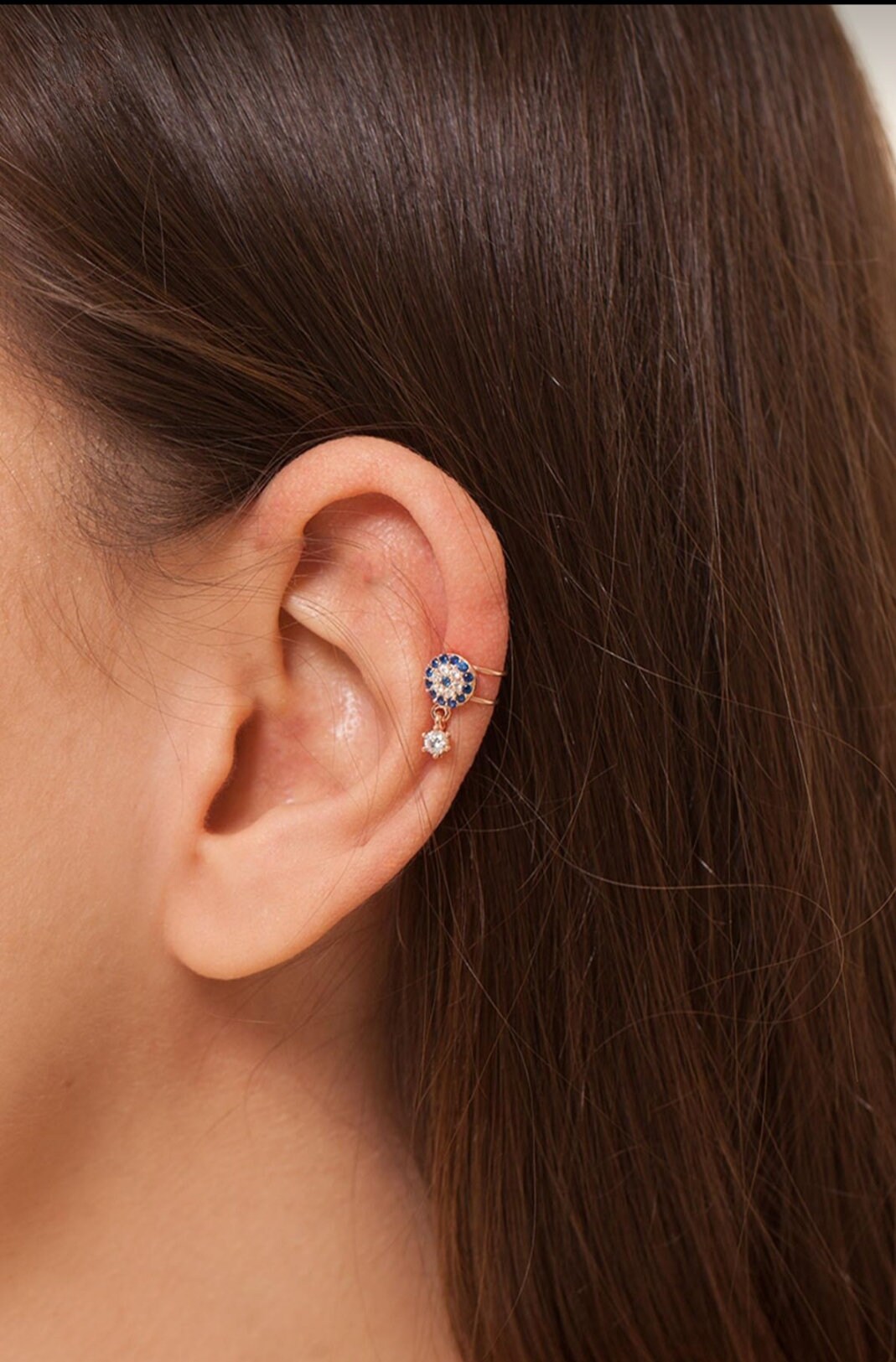 Evil eye Ear Cuff, PIERCED or NON PIERCED Ear Cuff, Ear Cuffs, Helix Earring ,Cartilage Earring ,Pierced Ear Cuff, silver Ear Cuff, Gold Ear