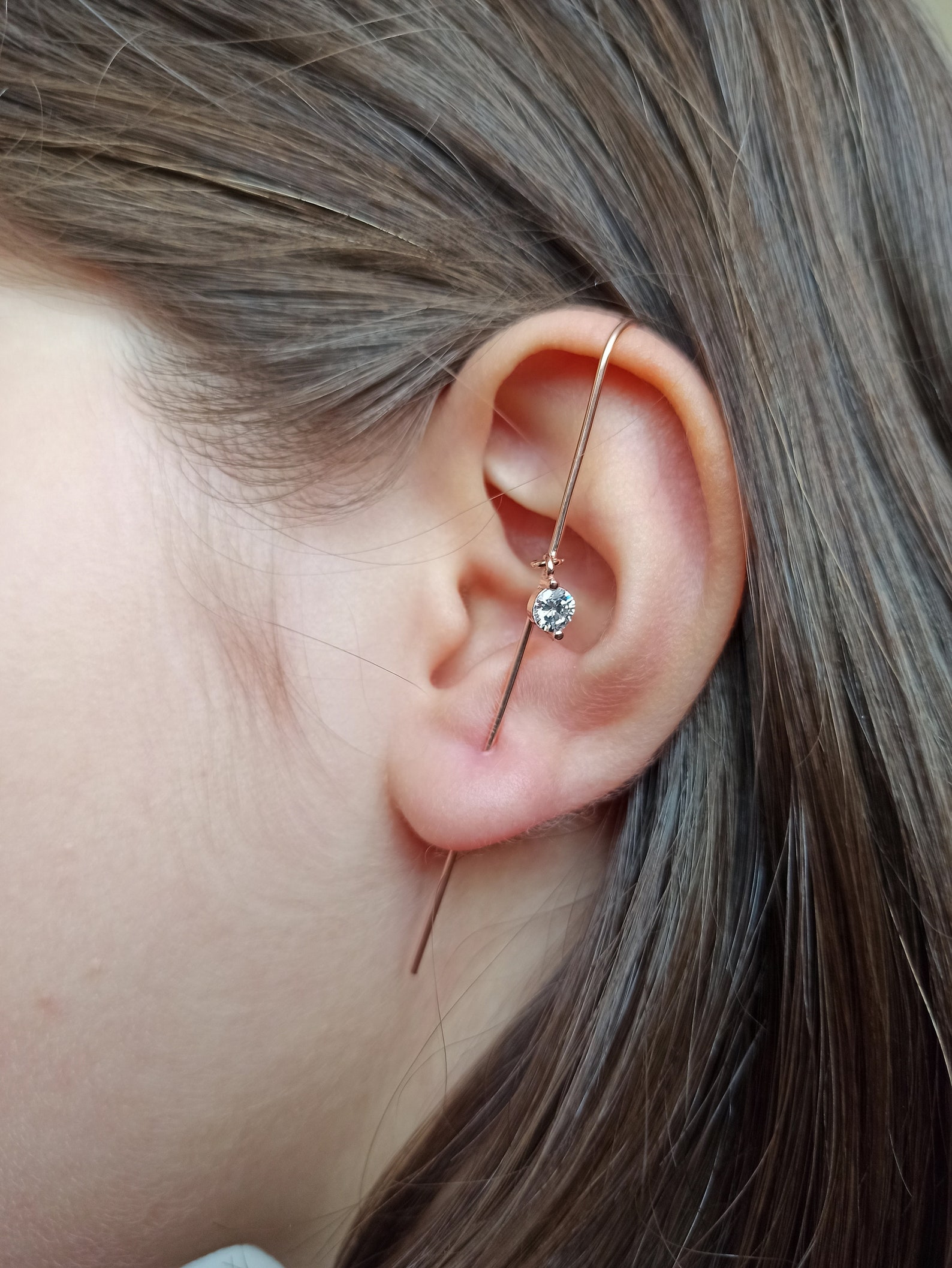 Solitaire ear cuff earrings Stud rod earring rod ear Cuff Etsy