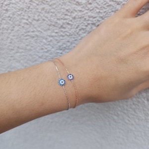 Piccolo braccialetto con occhio malvagio, grazioso braccialetto con occhio malvagio, braccialetto in argento con occhio malvagio, braccialetto con ciondolo, regalo di San Valentino, regalo per un&#39;amica, braccialetto con catena 925