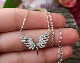 Angel Necklace, silver angel Necklace, angel wing Necklace, silver Necklace, angel jewelrys, silver jewelrys, Gold Necklace, sterling silver