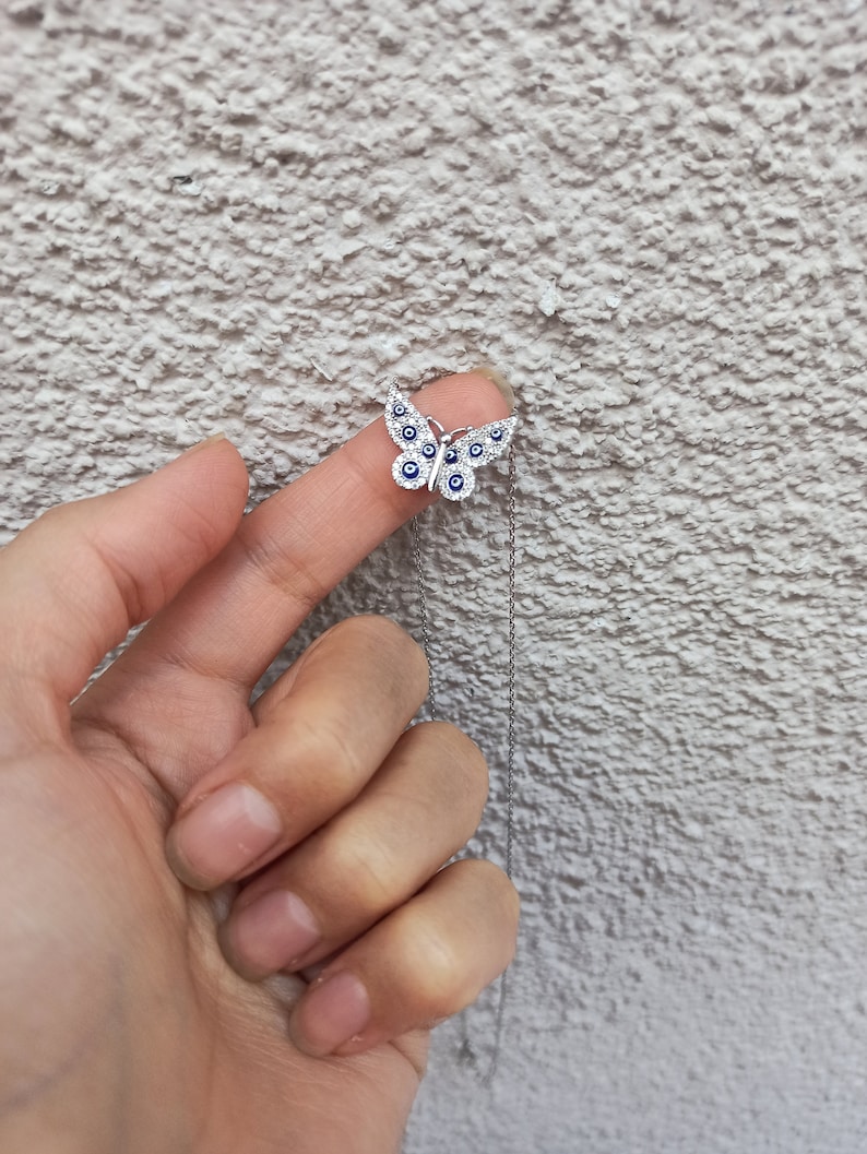 Butterfly Necklace Butterfly Evil Eye Necklace Butterfly Etsy