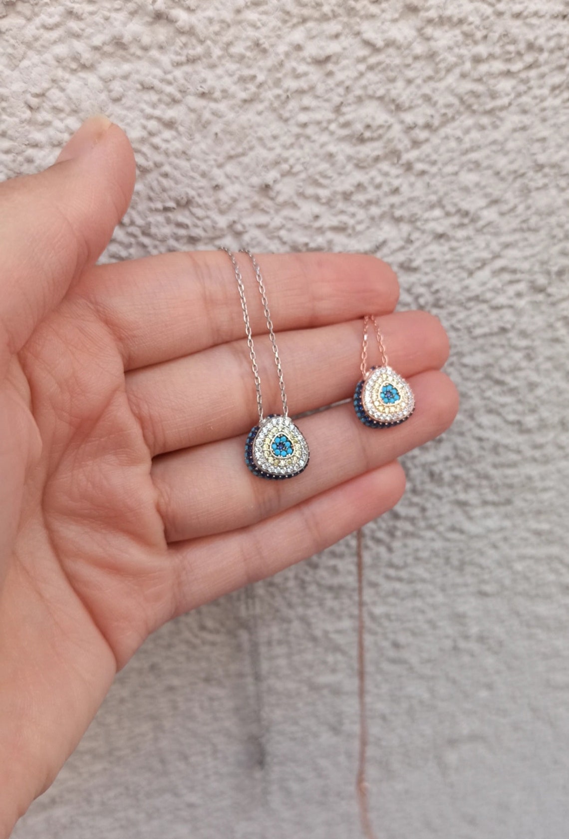 Evil Eye Necklace Blue Evil Eye Necklace Dainty Evil Eye Etsy
