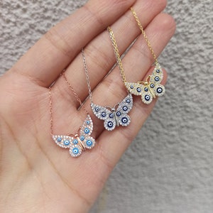 butterfly necklace, evil eye necklace, butterfly jewelry, silver necklace, silver jewelry, butterfly pendant, butterfly jewelry, evil eye