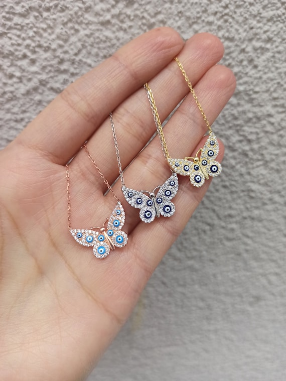 Evil eye butterfly necklace deals