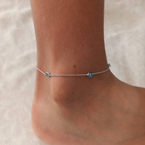 Evileye anklets, sterling silver evil eye , sequin chain anklet, chain anklet, navy blue anklet, gypsy Jewelrys, gypsy anklet, 925 silver image 7