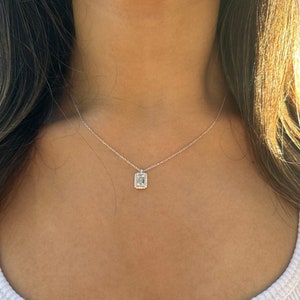 silver baguette diamond,charm necklace,gold baguette, square diamond pendant, minimalist handmade necklace, gift for her, dailywear necklace