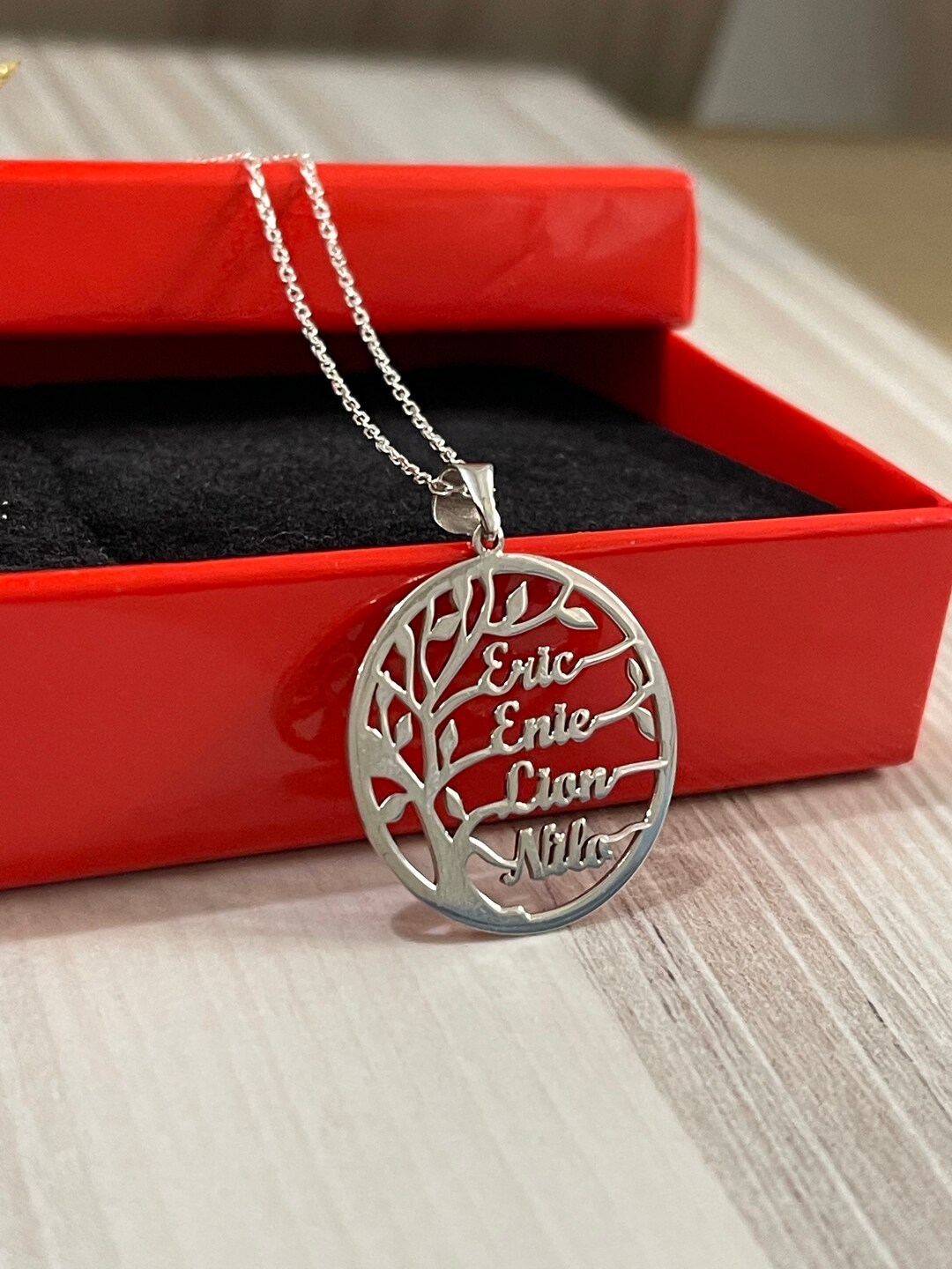 Family Name Necklace, Family Tree Necklace ,925 Silver 14K Gold Tree of