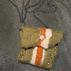 Mini-Pouch on a Chain Wet Felted 100% Wool Gift for Her Gift for Girl Necklace Pouch