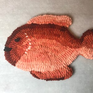 Fish Handmade Rug Hooked 100% Wool Hand Dyed Red to Pink Gift for Her Gift for Him Gift for Baby Shower Nautical Decor