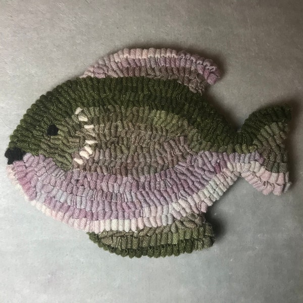 Rug Hooked Fish Wall Hanging: 100% Hand Dyed Wool