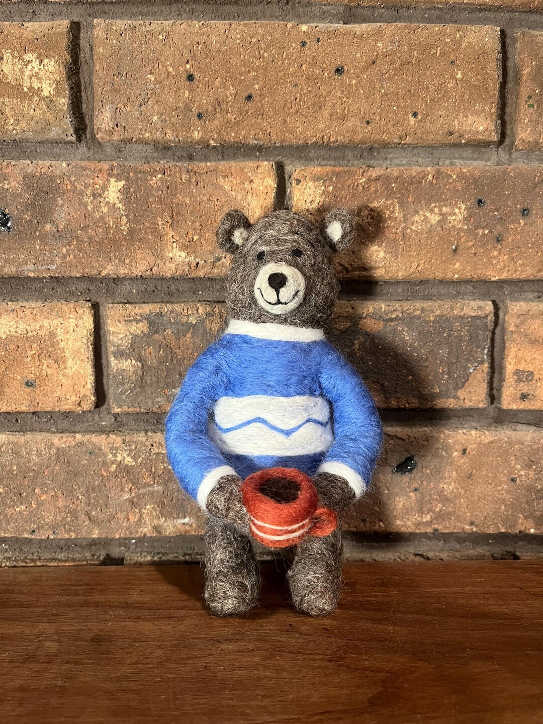 Teddy Bear Handmade With Blue Wool Sweater Mug of Tea Needle Felted ...