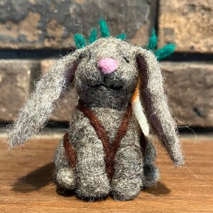 Wool Bunny Miniature With a Backpack Full of Carrots Handmade Needle Felted Homespun Wool Gift for Easter Gift for Her Gift for Him