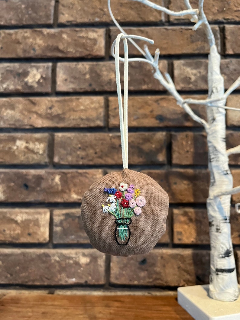 Mix Flower Bouquet Ornament Hand Embroidered Farmhouse Primitive Cute