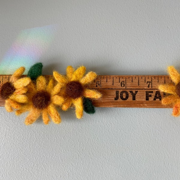 A "Yard" of Sunflowers Yardstick Needle-felted Flowers on Antique Yardstick Gift Mother's Day Handmade Pun Farmhouse Decor Bridal Shower Her