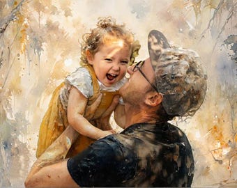 Watercolor family portrait, father-daughter portrait painting from a photo, personalized Father's Day gift, gift
