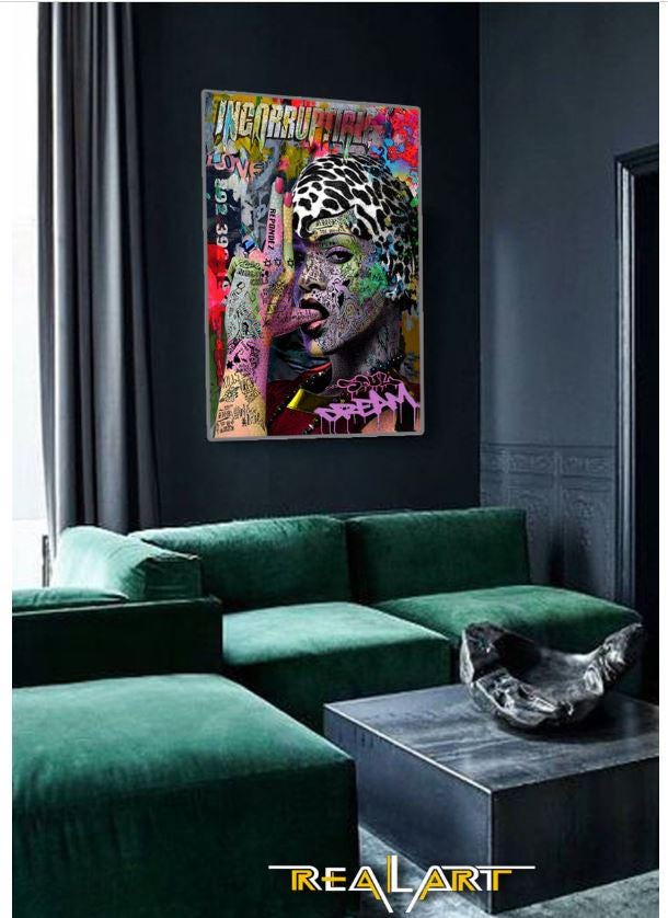 Pingoo Stampe Rihanna-Modern Pop Art, Stampa su Tela, Multicolore, 60 x 90 x 5 cm