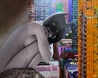 CAT WOMAN interior decoration, digital art, giclee printing, digital art.