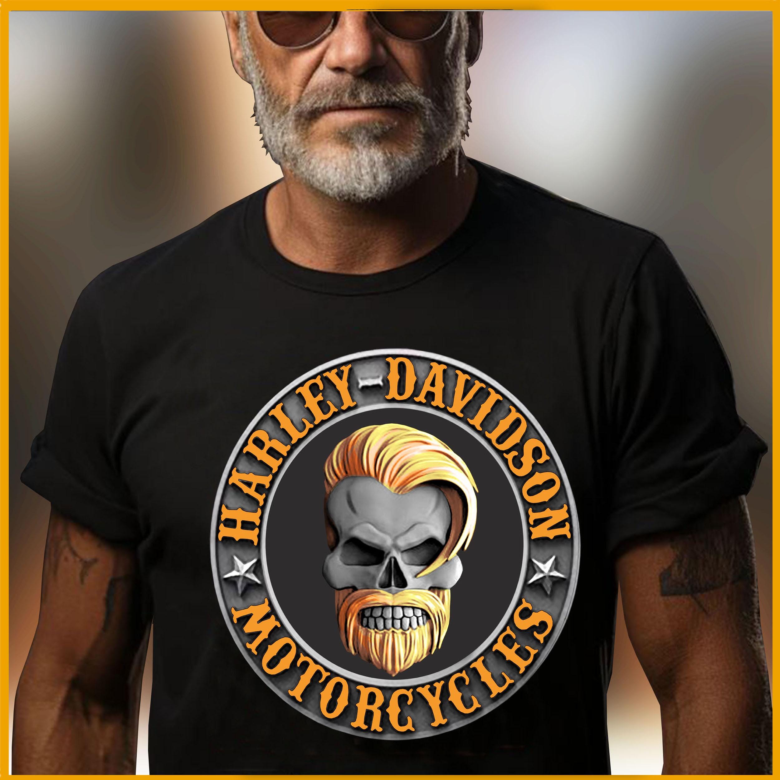 Harley-Davidson Men's Biker Spirit T-Shirt Motorcycle T-Shirt for Men Skull Pattern